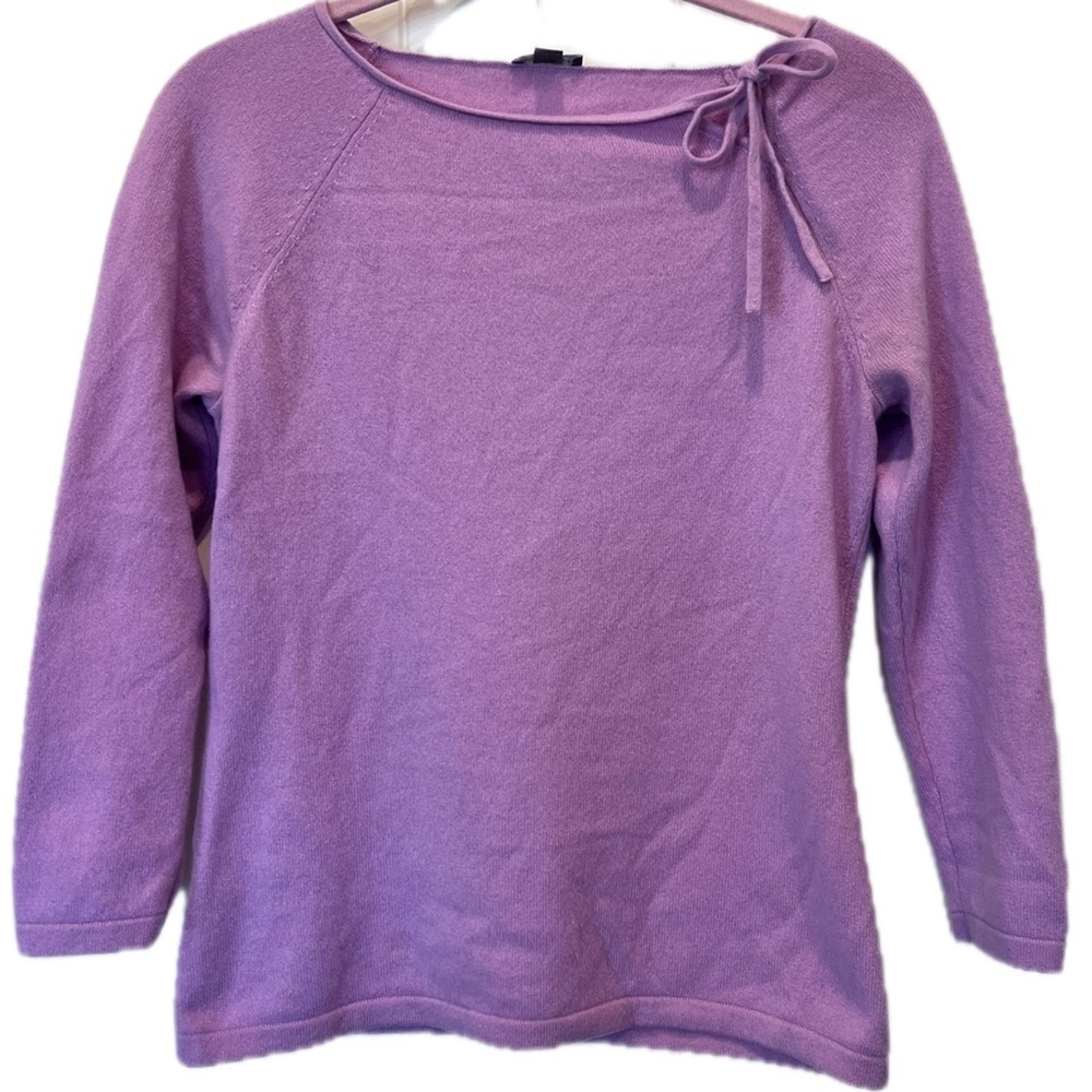 Cashmere Ann Taylor Lilac Purple Pink Sweater Small Tie neckline